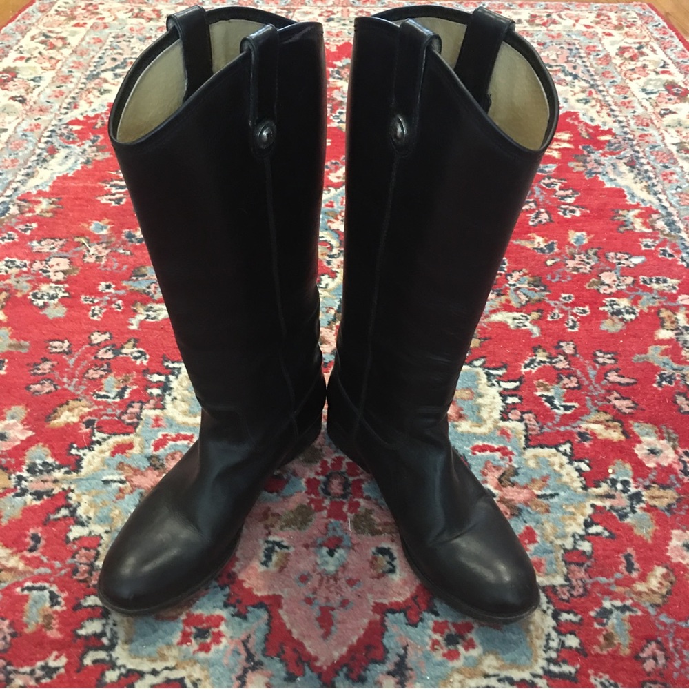 Frye Melissa Button Black Leather Riding Boots 77167 Womens 9B
